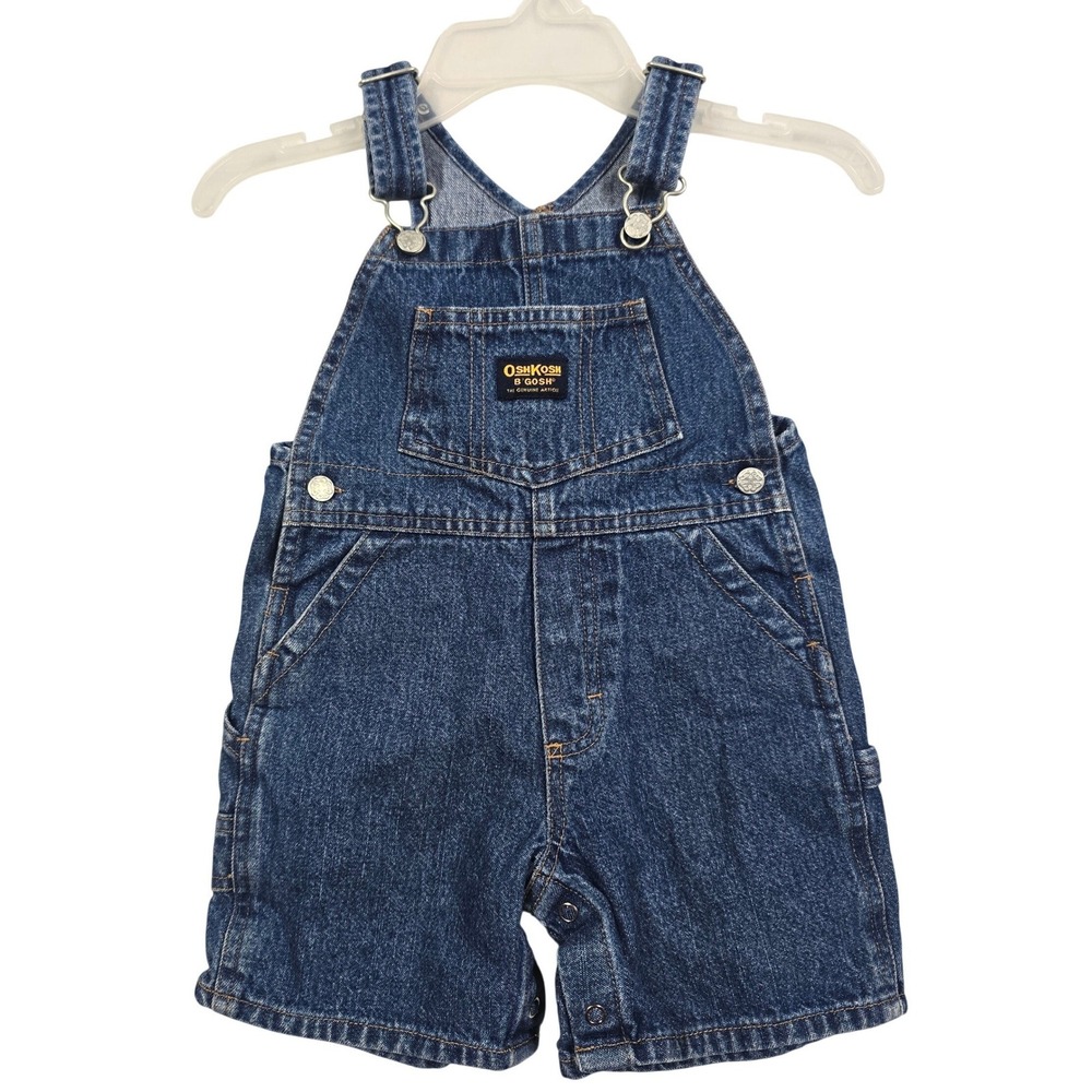 OshKosh Bgosh Baby Boys Denim Shortall Overalls Dark Wash 24 Months VTG 90s Y2K